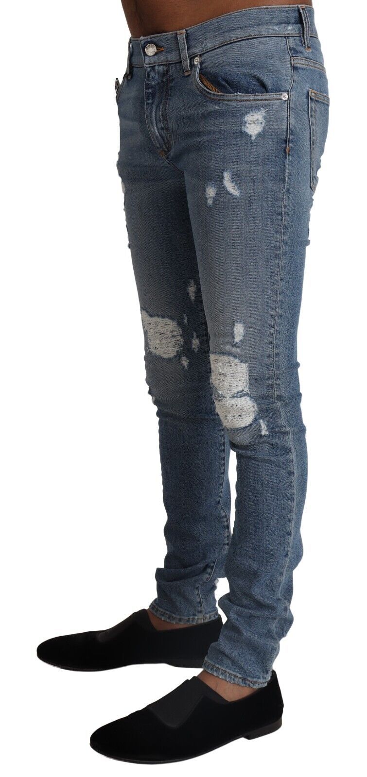 Dolce & Gabbana Light Blue Tattered Cotton Denim Skinny Jeans | Regal Royce