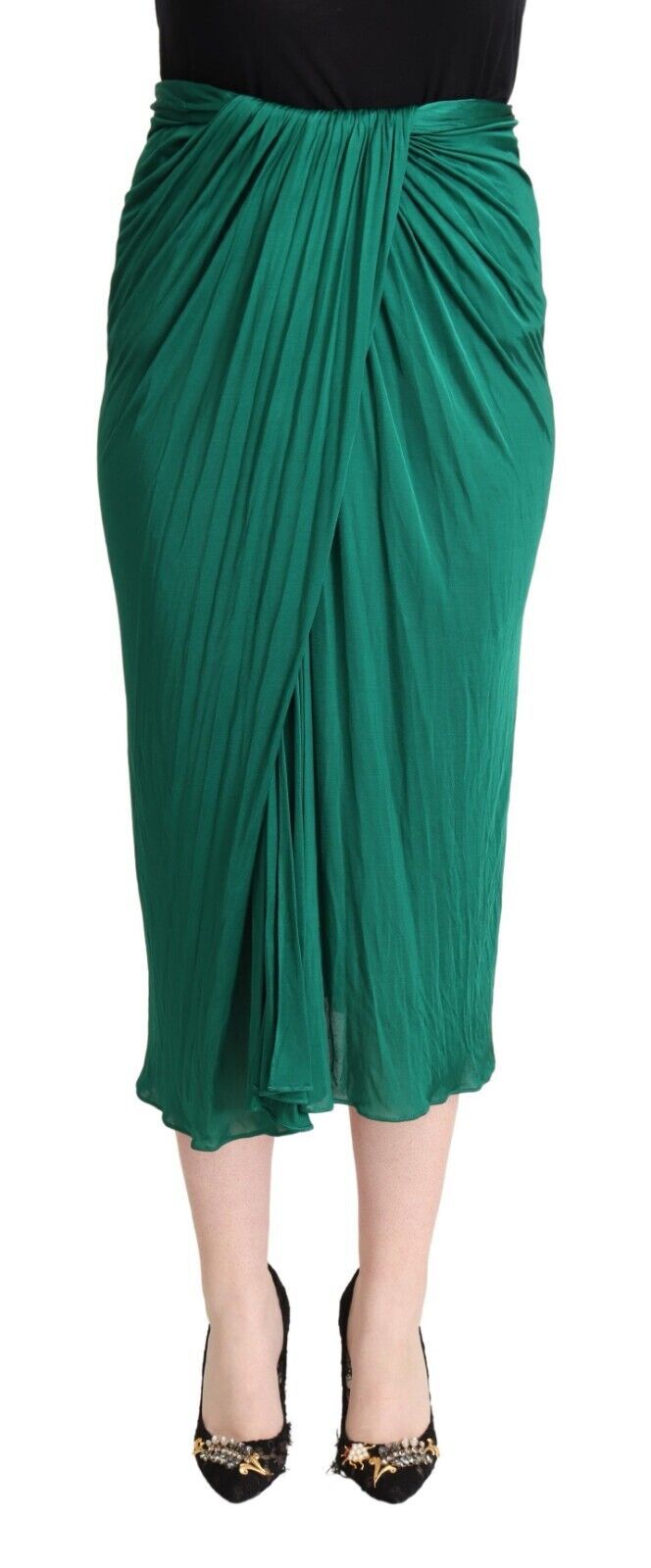 Dolce & Gabbana Dark Green High Waist Midi Pencil Cut Pleated Skirt | Regal Royce