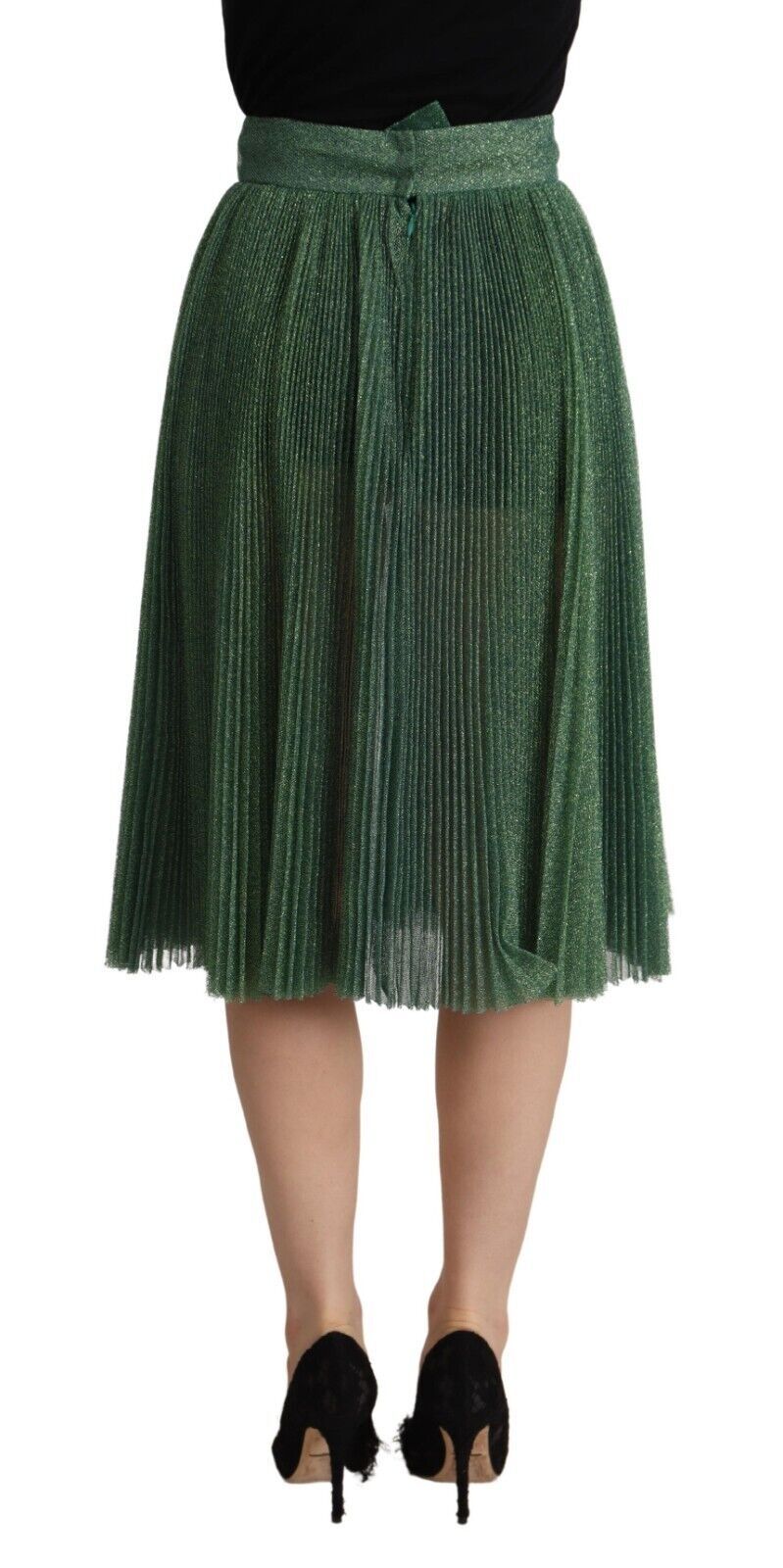 Dolce & Gabbana Metallic Green High Waist A-line Pleated Skirt | Regal Royce