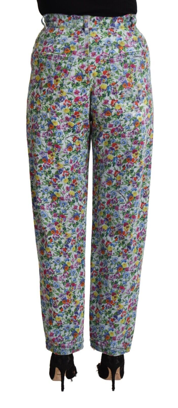 Dolce & Gabbana Blue Floral Print High Waist Denim Tapered Jeans | Regal Royce