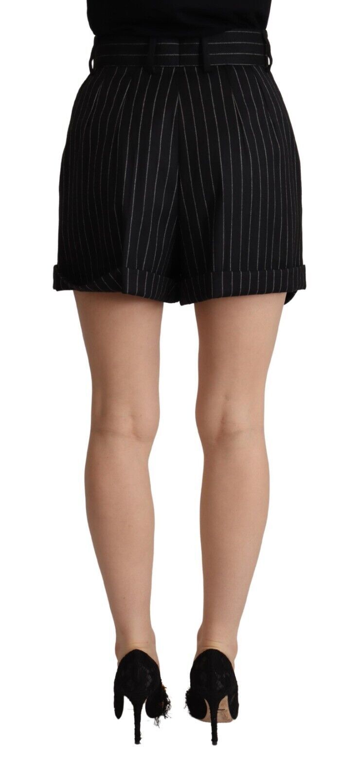 Dolce & Gabbana Black Stripes Wool High Waist Trouser Bermuda Shorts | Regal Royce