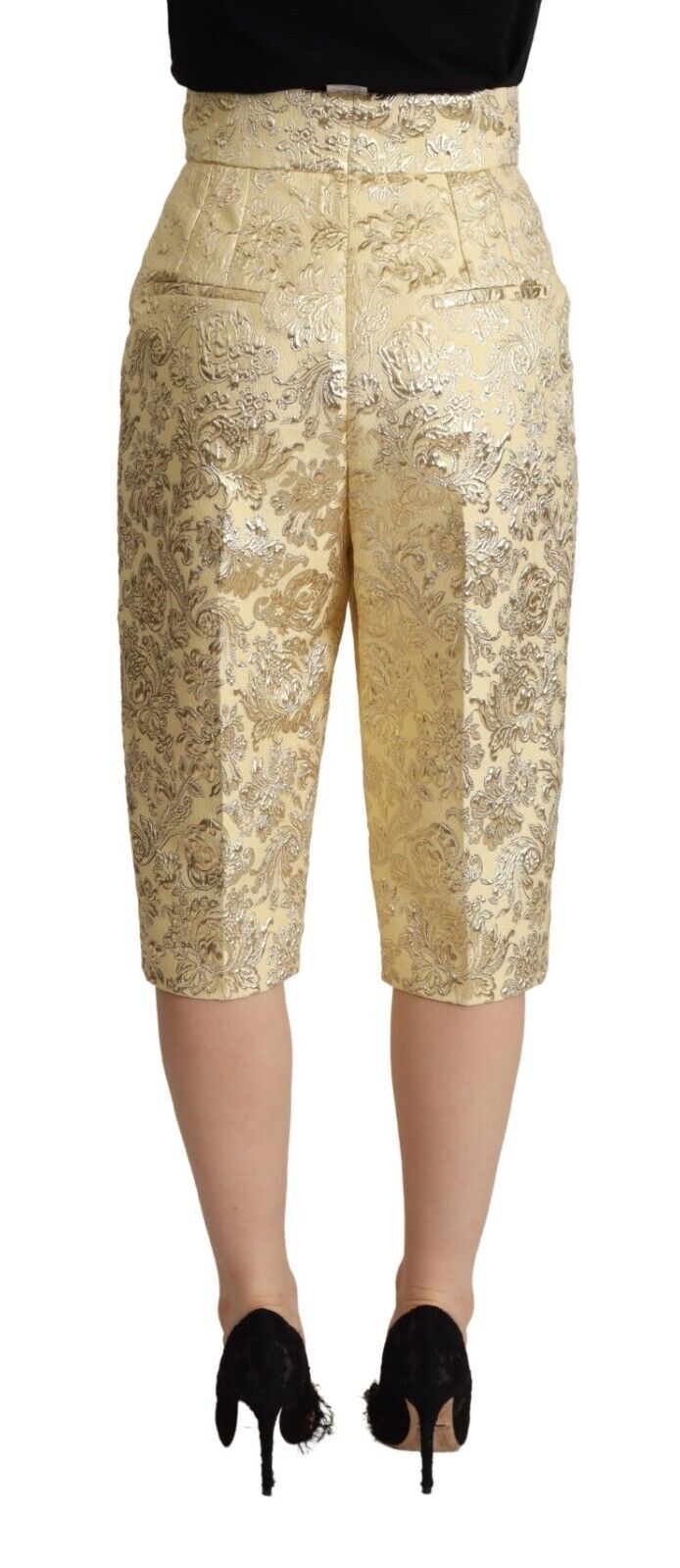 Dolce & Gabbana Beige Floral Brocade High Waist Trouser Cropped Pants | Regal Royce