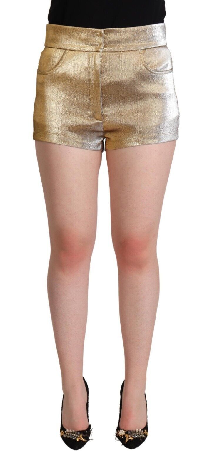 Dolce & Gabbana Metallic Gold Cotton Mid Waist Hot Pants Shorts | Regal Royce