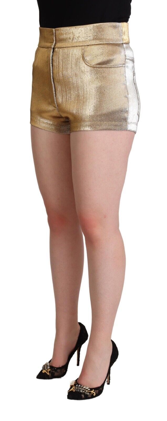 Dolce & Gabbana Metallic Gold Cotton Mid Waist Hot Pants Shorts | Regal Royce