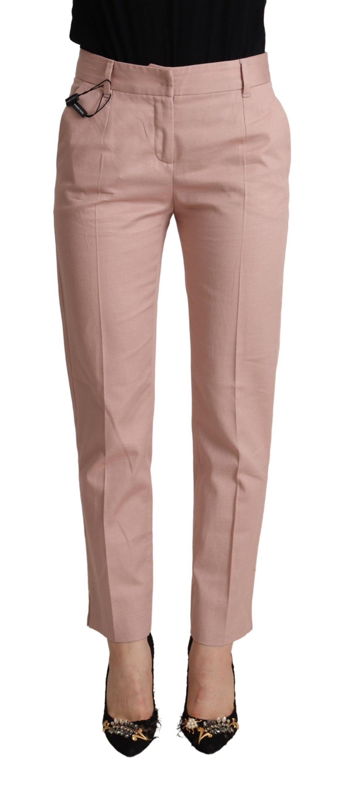 Dolce & Gabbana Pink Cotton Mid Waist Trouser Tapered Pants | Regal Royce