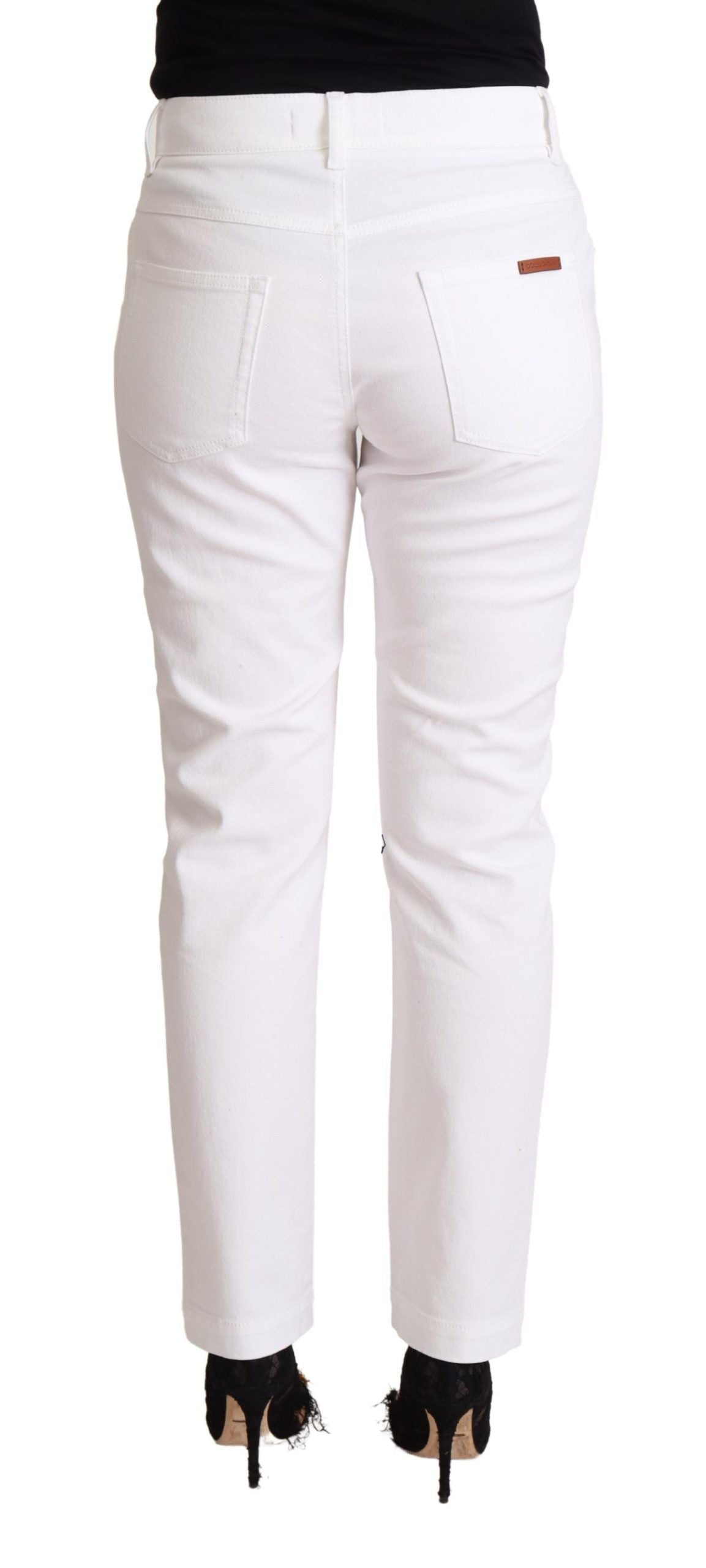 Dolce & Gabbana White Cotton Mid Waist Denim Tapered Jeans | Regal Royce