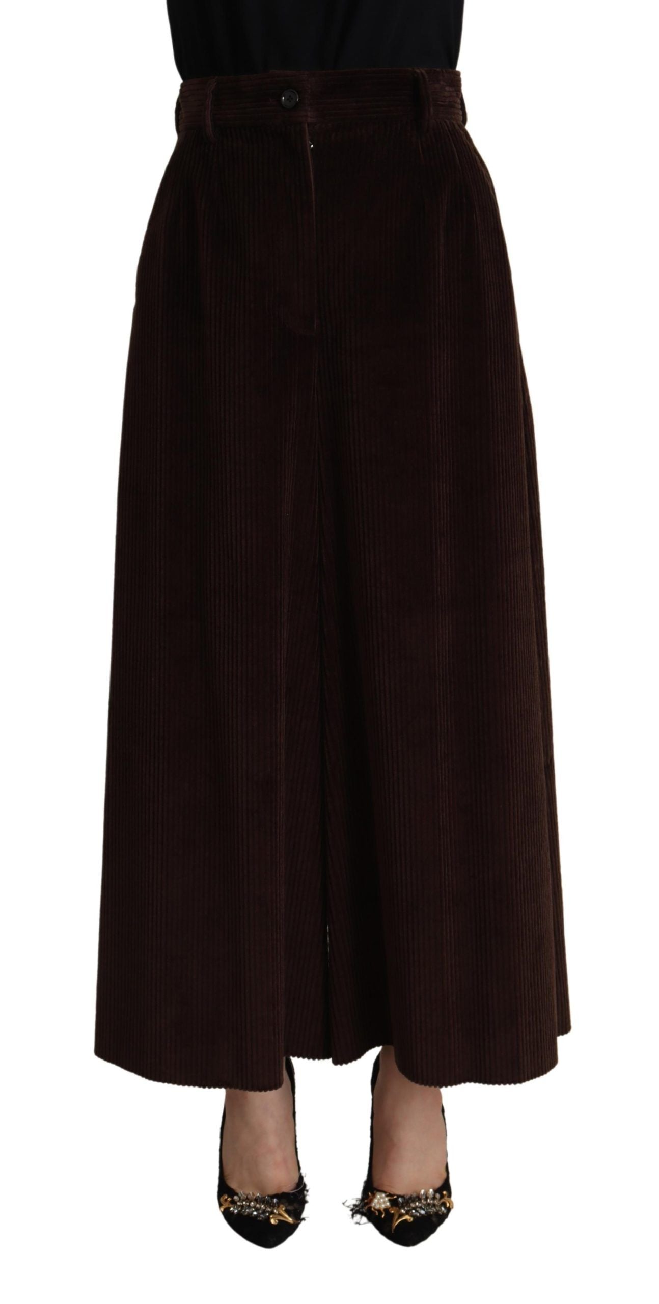 Dolce & Gabbana Bordeaux Corduroy Cotton Trouser Wide Leg Pants | Regal Royce