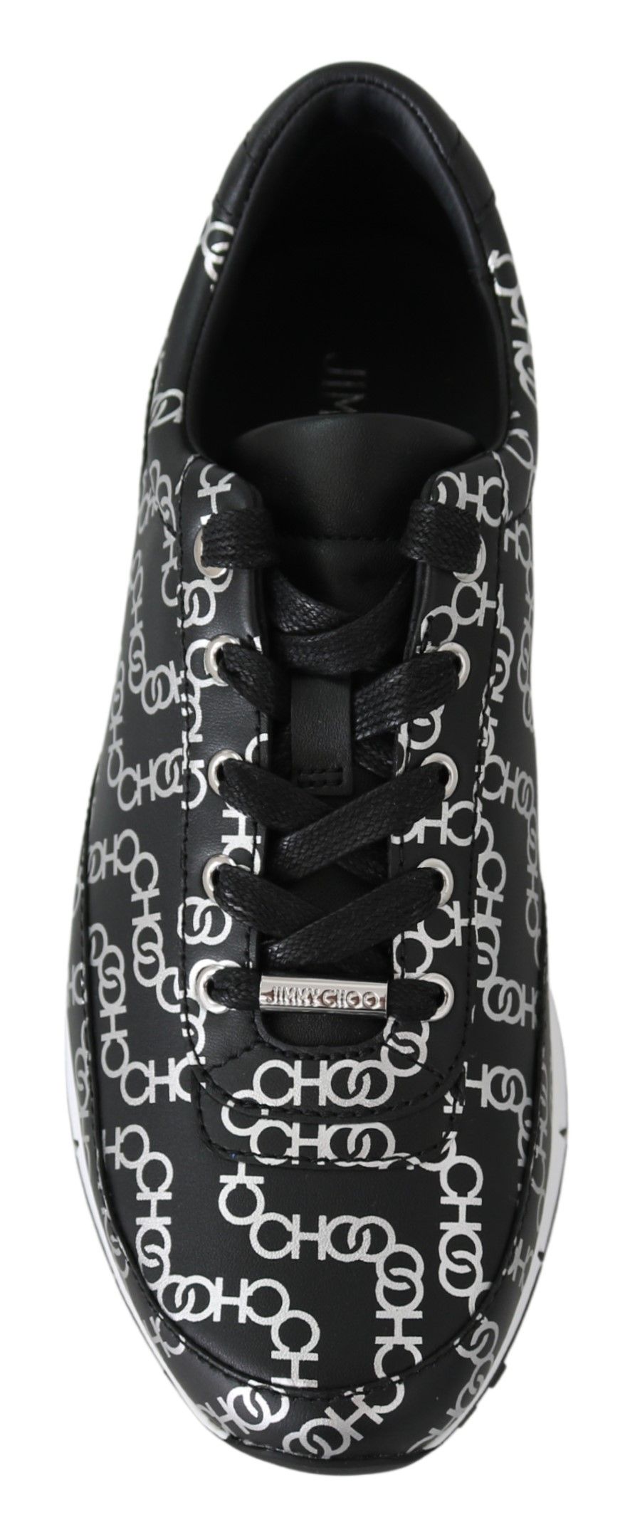 Jimmy Choo Black and Silver Leather Monza Sneakers | Regal Royce