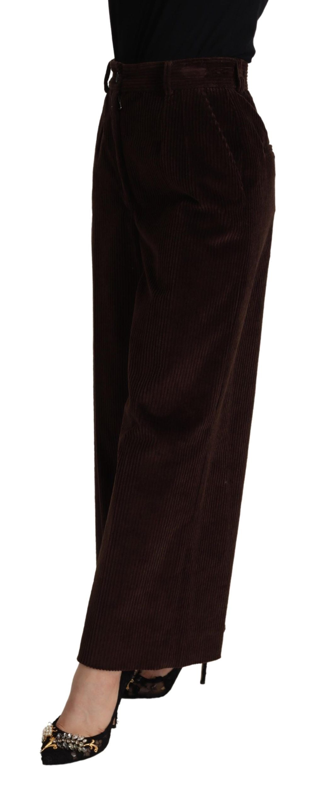 Dolce & Gabbana Black Cotton High Waist Trouser Wide Leg Pants | Regal Royce