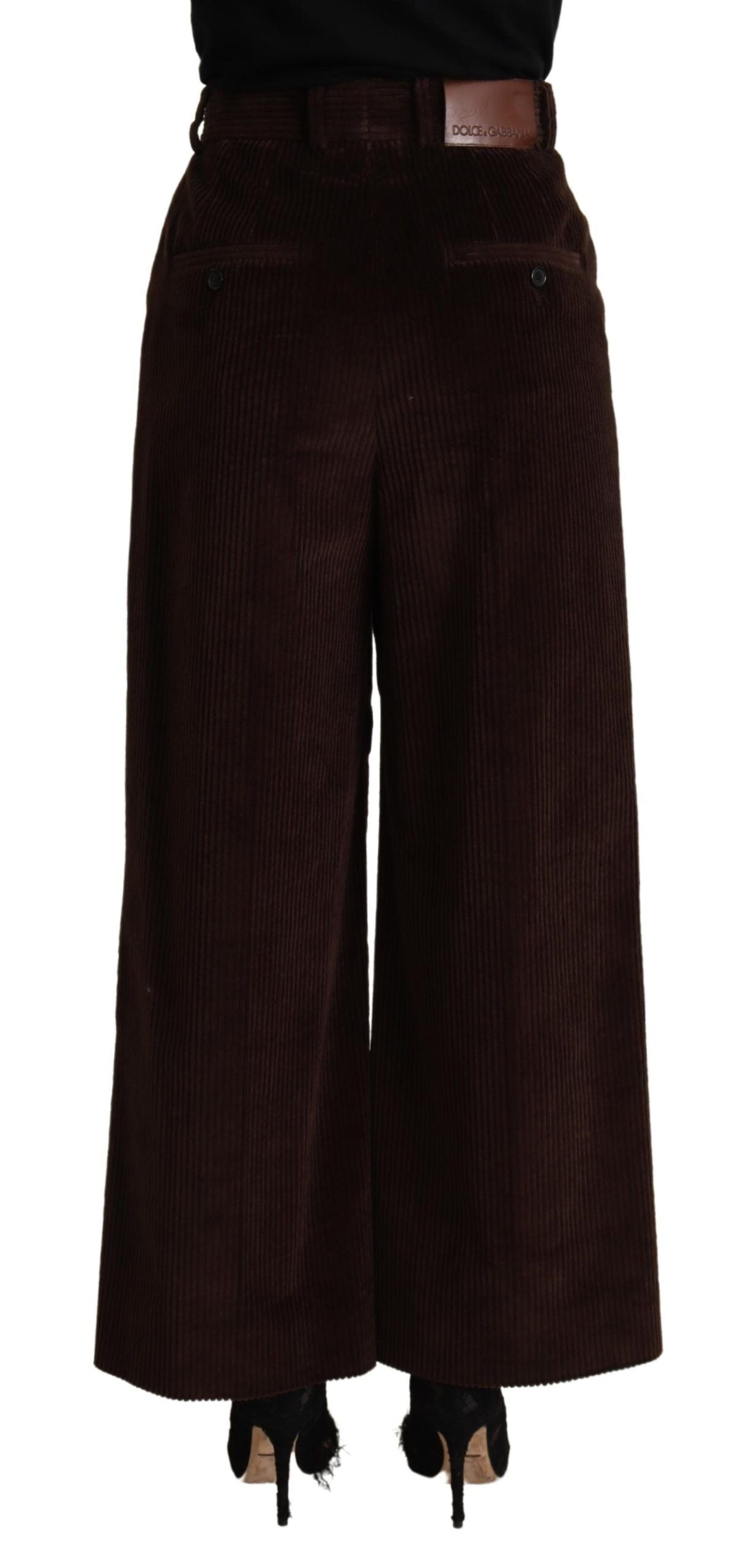 Dolce & Gabbana Black Cotton High Waist Trouser Wide Leg Pants | Regal Royce