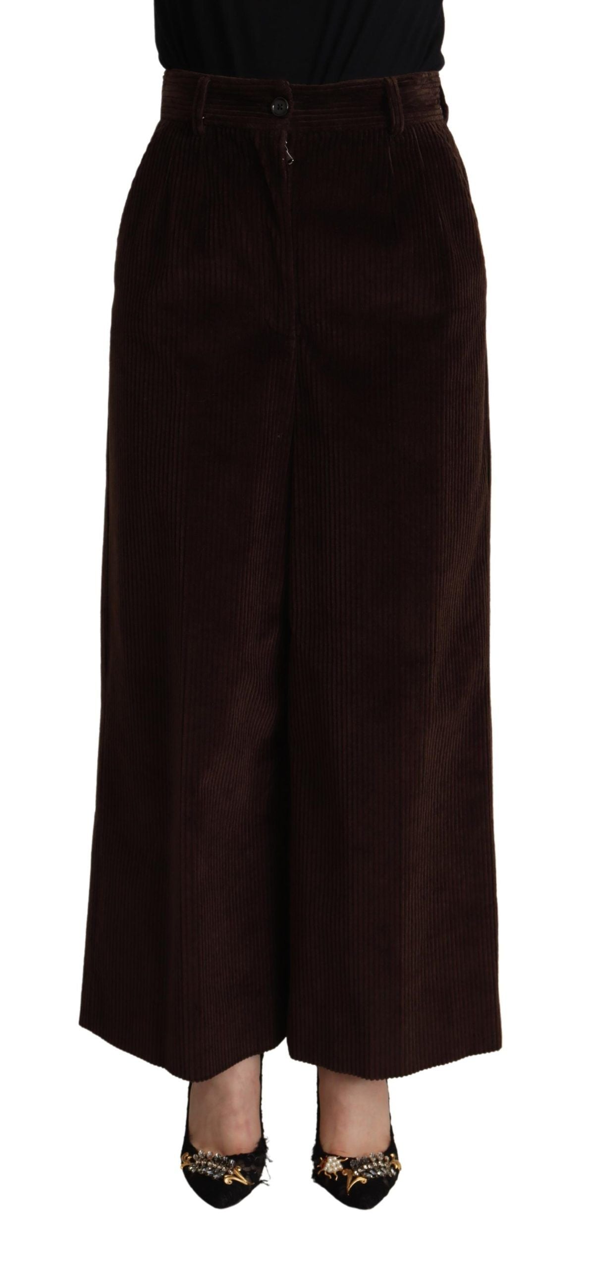 Dolce & Gabbana Black Cotton High Waist Trouser Wide Leg Pants | Regal Royce