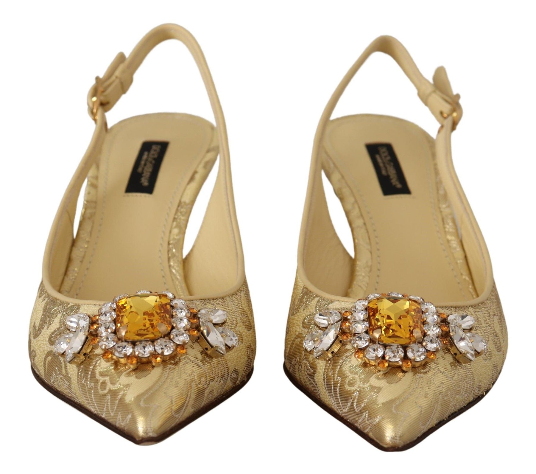 Dolce & Gabbana Gold Crystal Slingbacks Pumps Heels Shoes | Regal Royce
