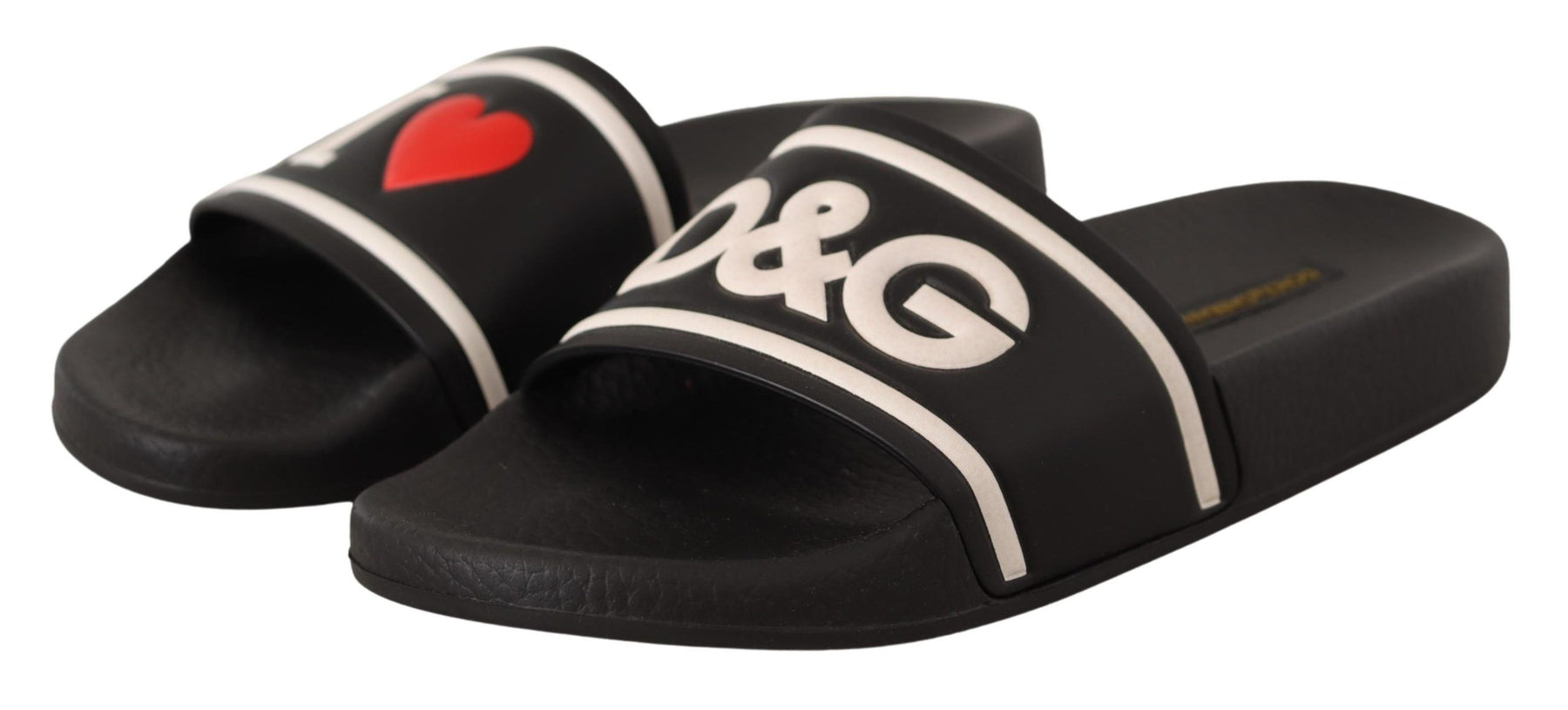 Dolce & Gabbana Black Leather I Love D&G Slides Sandals | Regal Royce