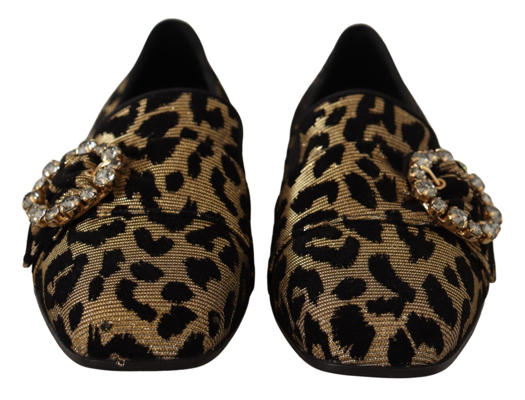 Dolce & Gabbana Gold Leopard Print Crystals Loafers Shoes | Regal Royce