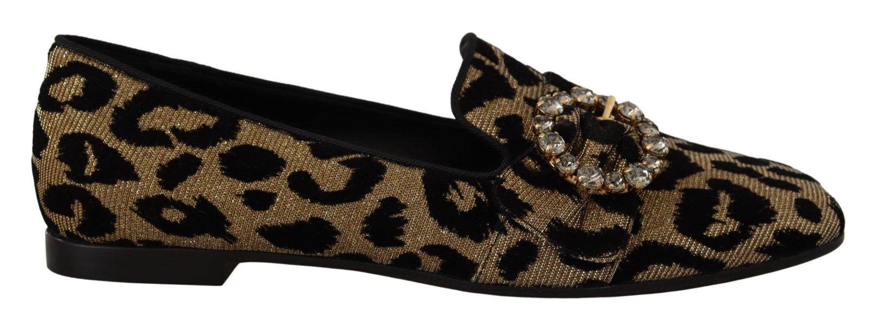 Dolce & Gabbana Gold Leopard Print Crystals Loafers Shoes | Regal Royce
