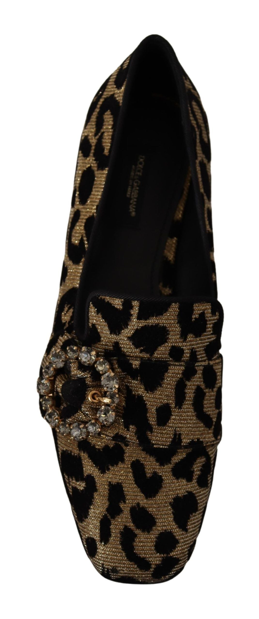 Dolce & Gabbana Gold Leopard Print Crystals Loafers Shoes | Regal Royce
