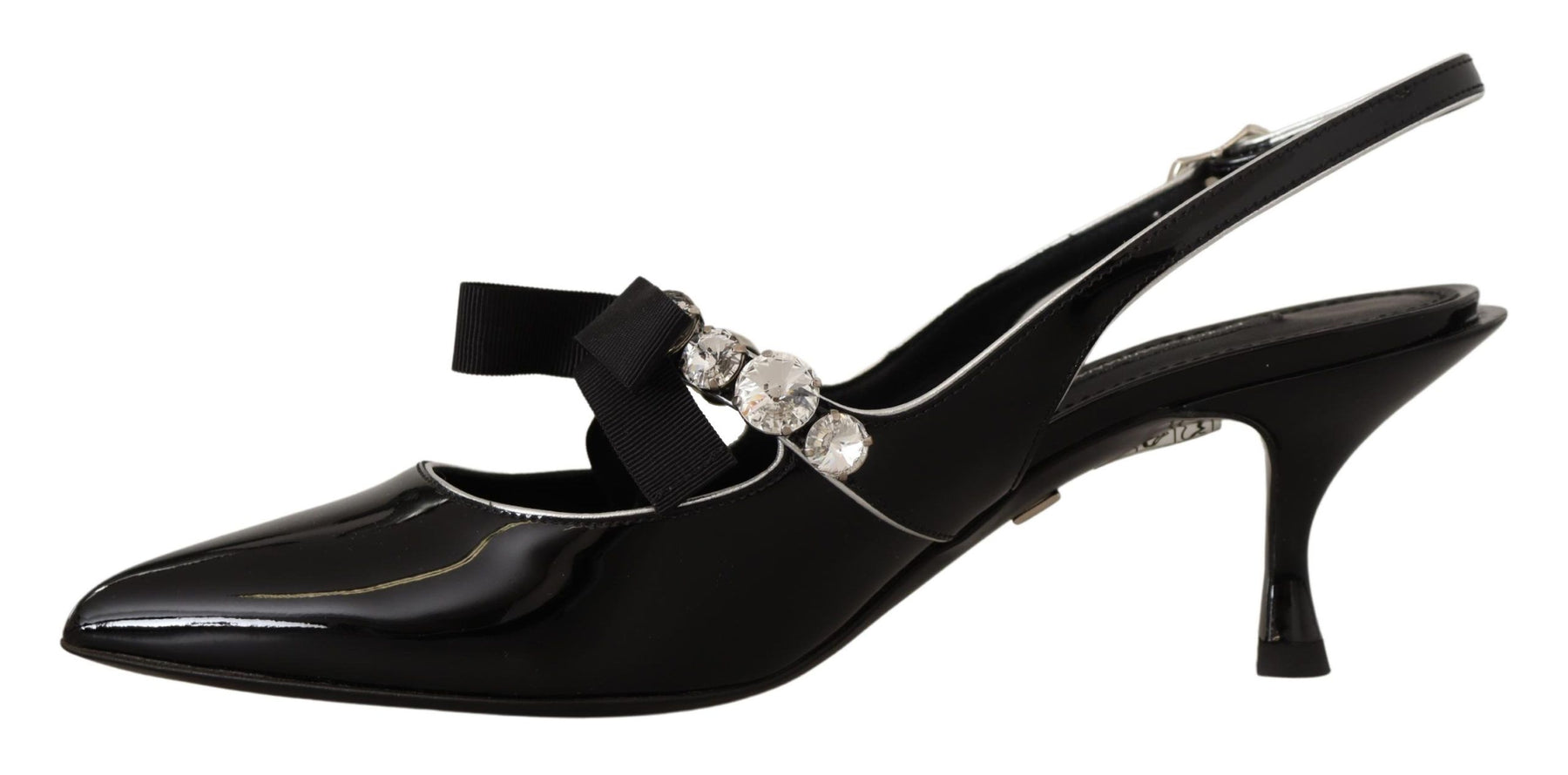 Dolce & Gabbana Black Patent Leather Crystal Slingbacks Shoes | Regal Royce
