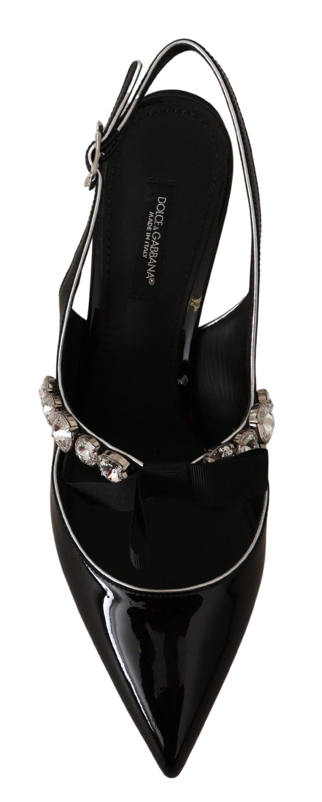Dolce & Gabbana Black Patent Leather Crystal Slingbacks Shoes | Regal Royce