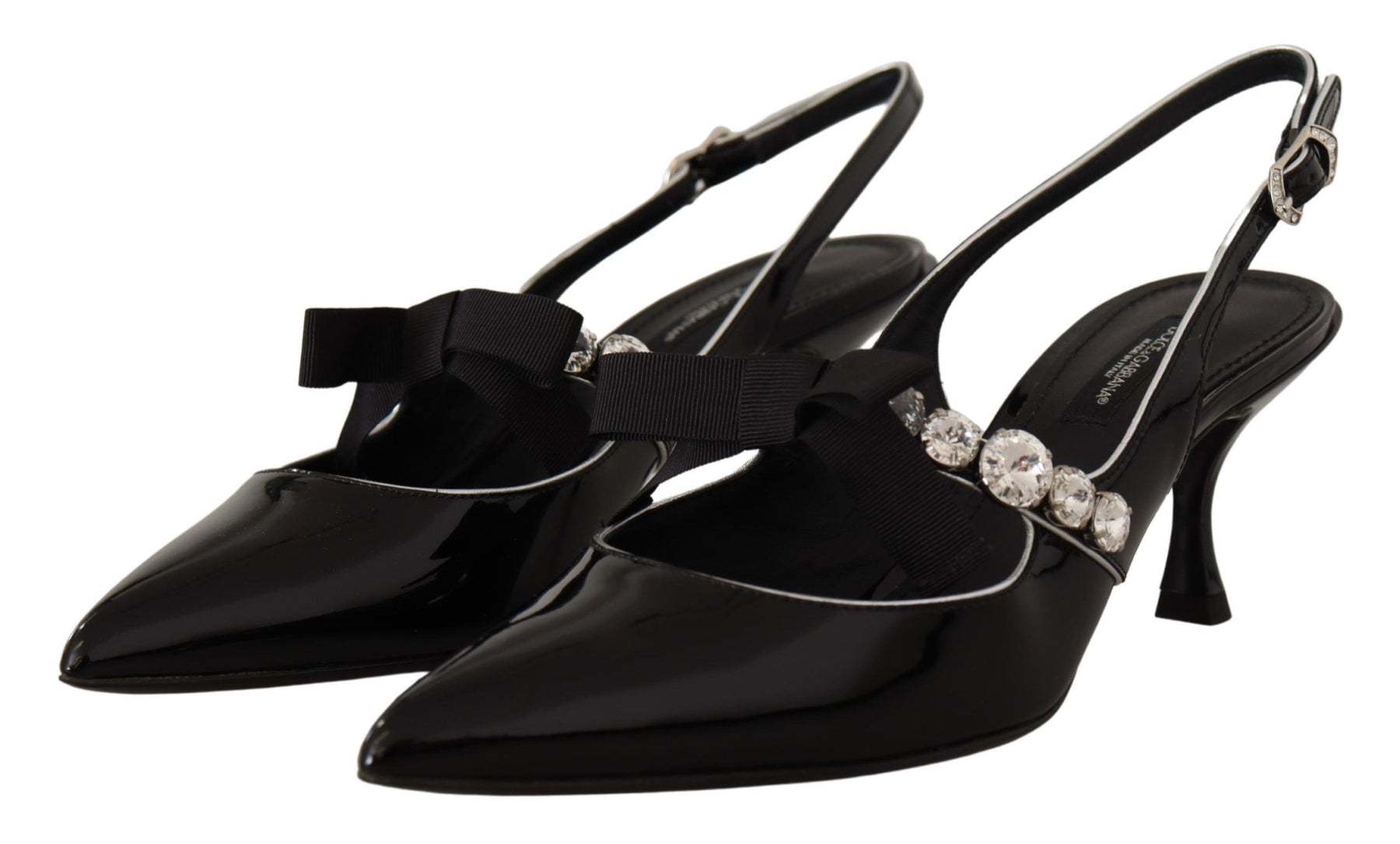 Dolce & Gabbana Black Patent Leather Crystal Slingbacks Shoes | Regal Royce