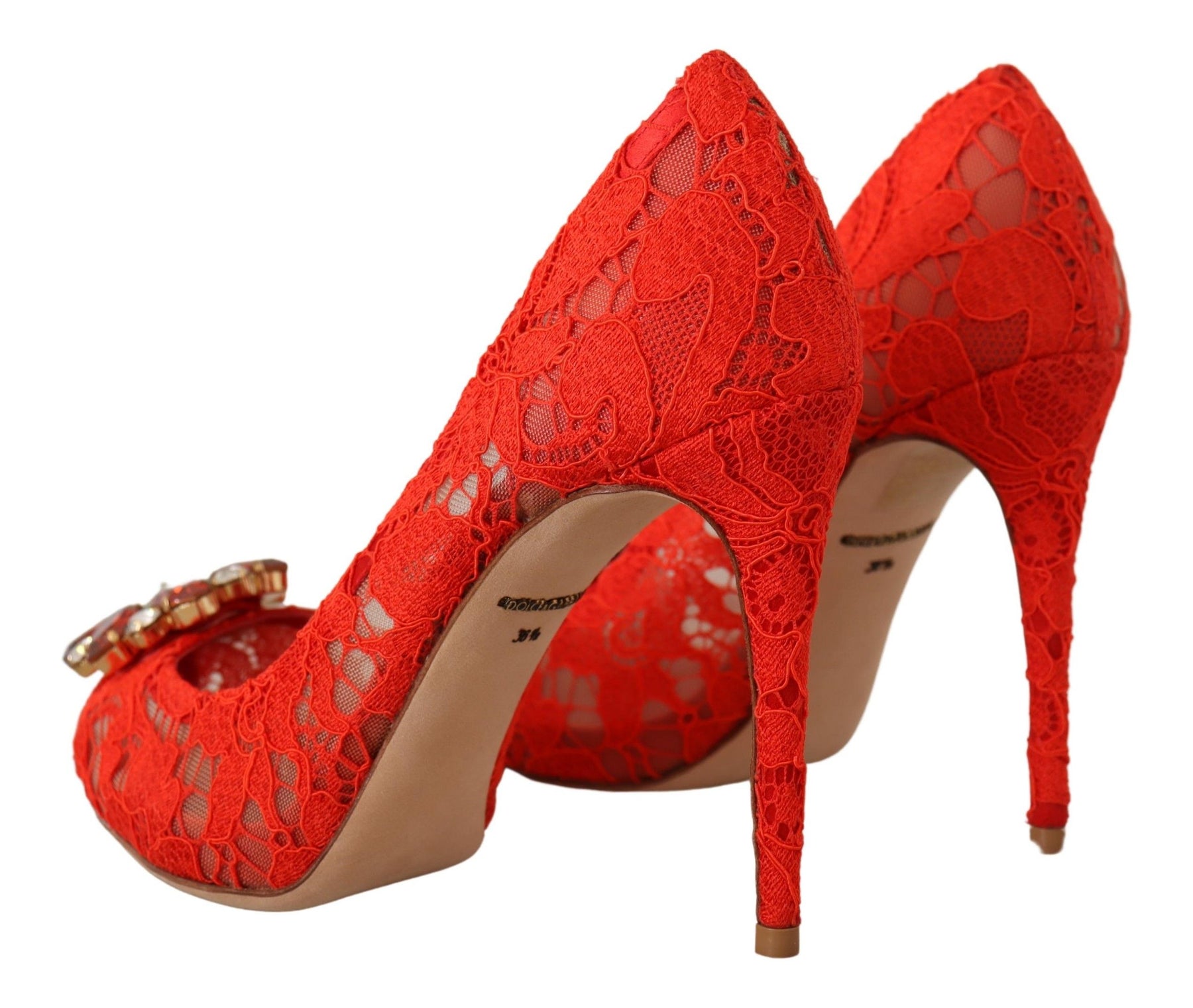 Dolce & Gabbana Red Taormina Lace Crystal Heels Pumps | Regal Royce