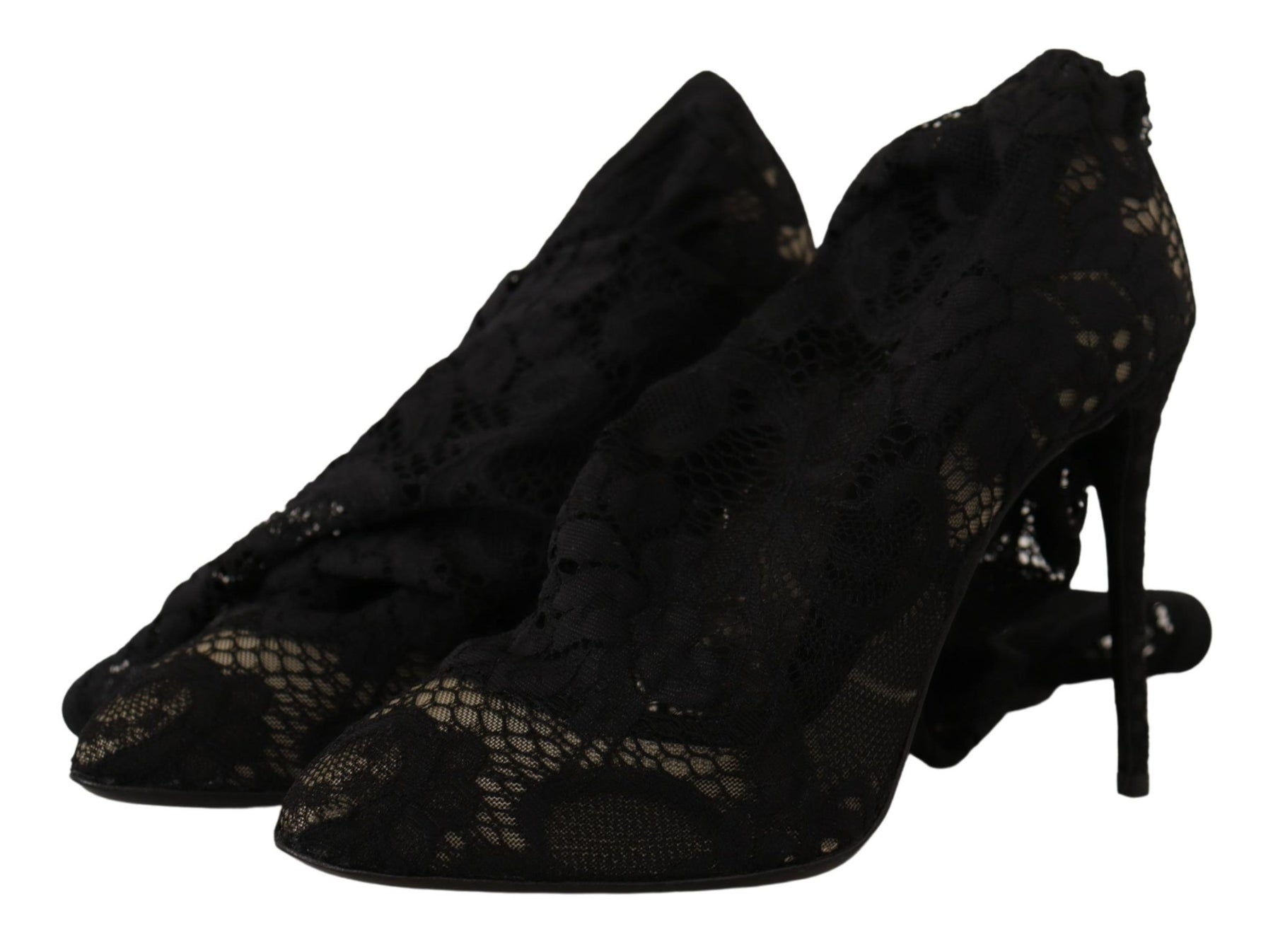 Dolce & Gabbana Black Stretch Socks Taormina Lace Boots Shoes | Regal Royce