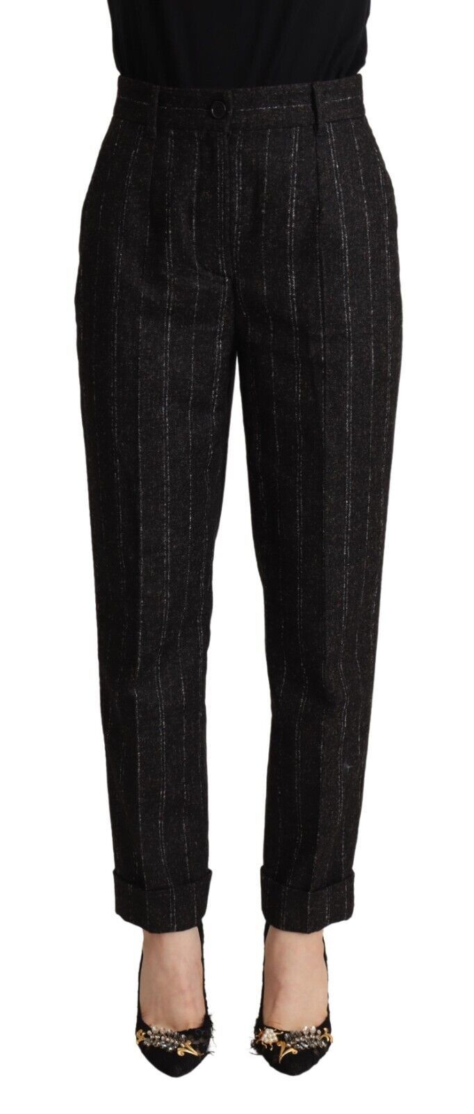 Dolce & Gabbana Black Striped High Waist Tapered Pants | Regal Royce