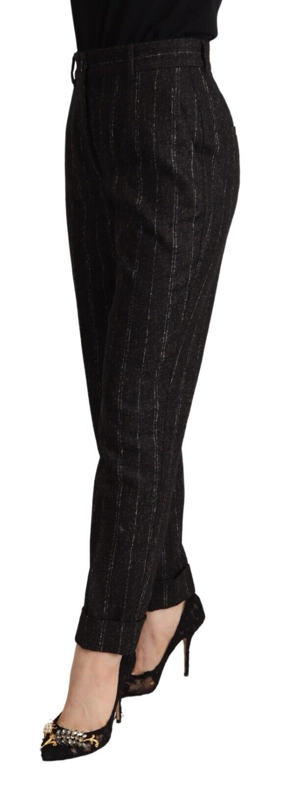 Dolce & Gabbana Black Striped High Waist Tapered Pants | Regal Royce