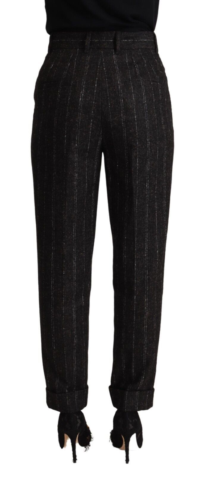 Dolce & Gabbana Black Striped High Waist Tapered Pants | Regal Royce