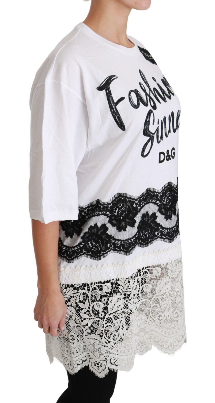 Dolce & Gabbana White Fashion Sinner Cotton Lace T-shirt Top | Regal Royce