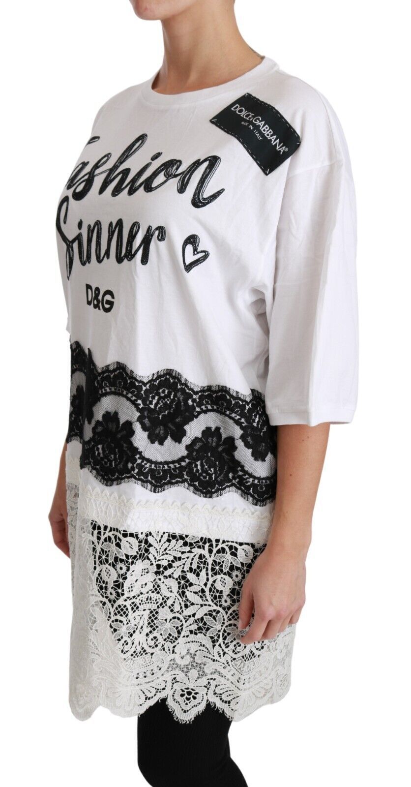 Dolce & Gabbana White Fashion Sinner Cotton Lace T-shirt Top | Regal Royce