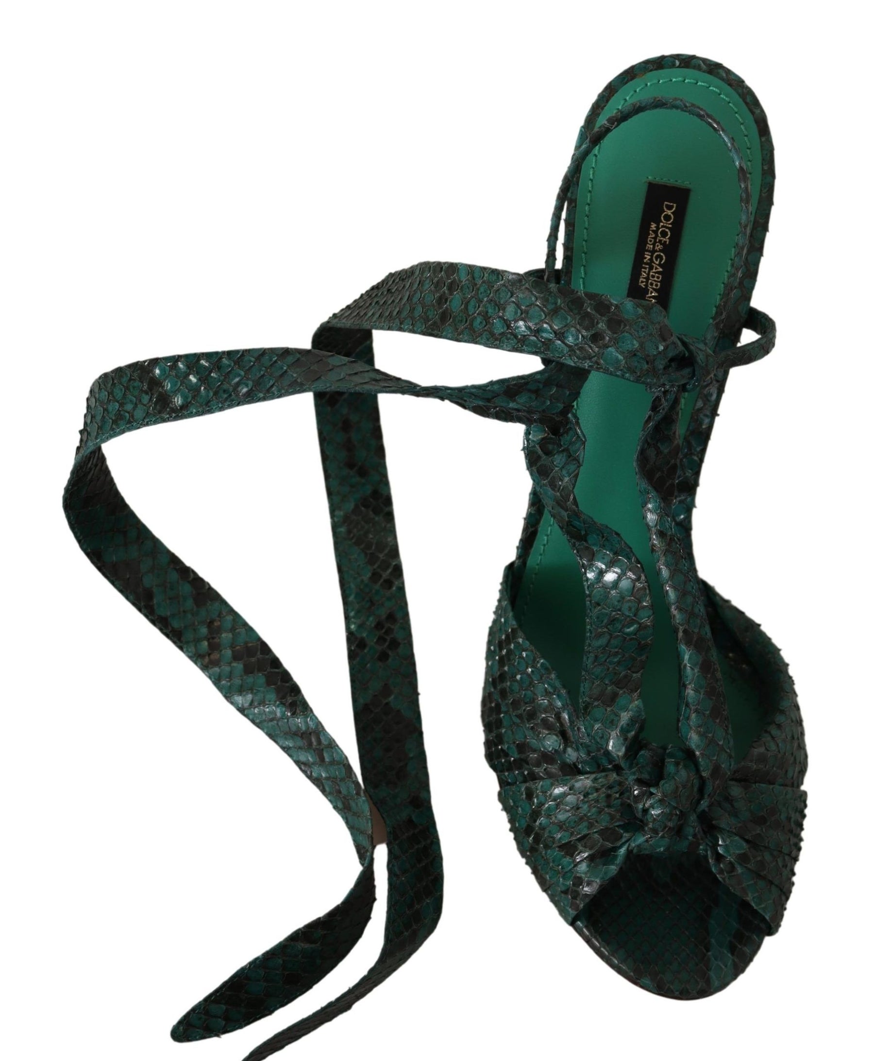 Dolce & Gabbana Green Python Strap Sandals Heels Shoes | Regal Royce