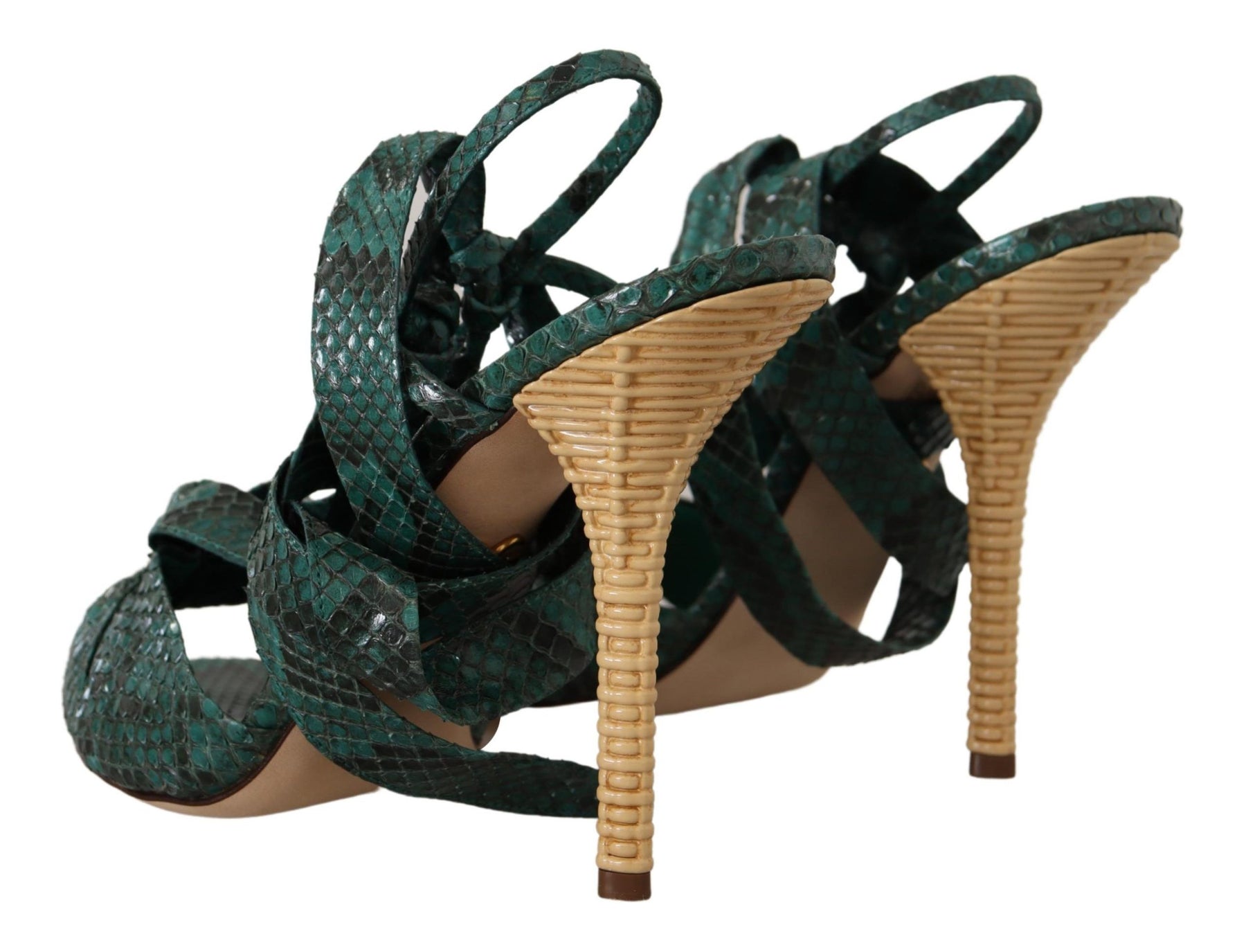 Dolce & Gabbana Green Python Strap Sandals Heels Shoes | Regal Royce