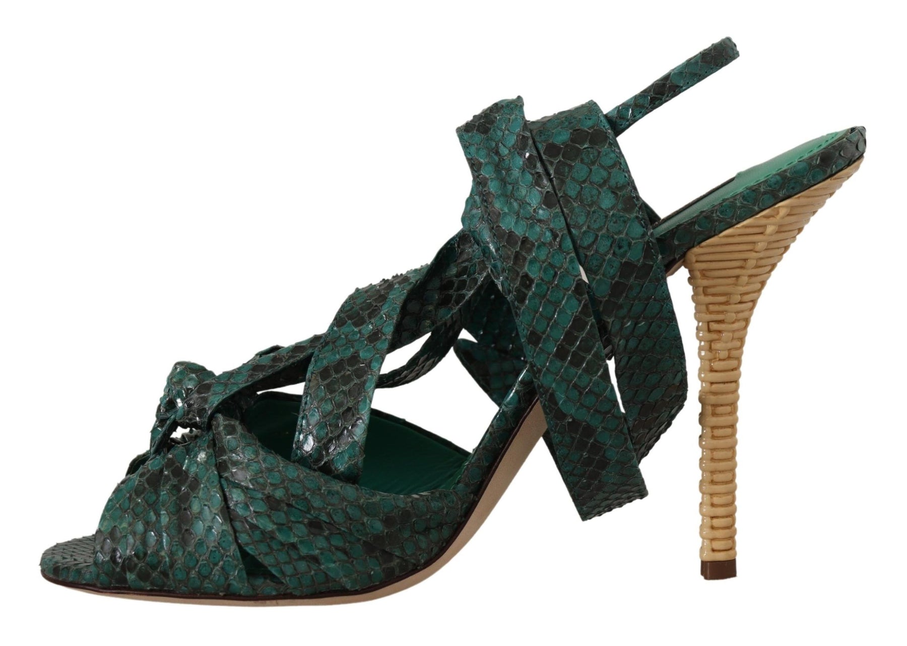 Dolce & Gabbana Green Python Strap Sandals Heels Shoes | Regal Royce