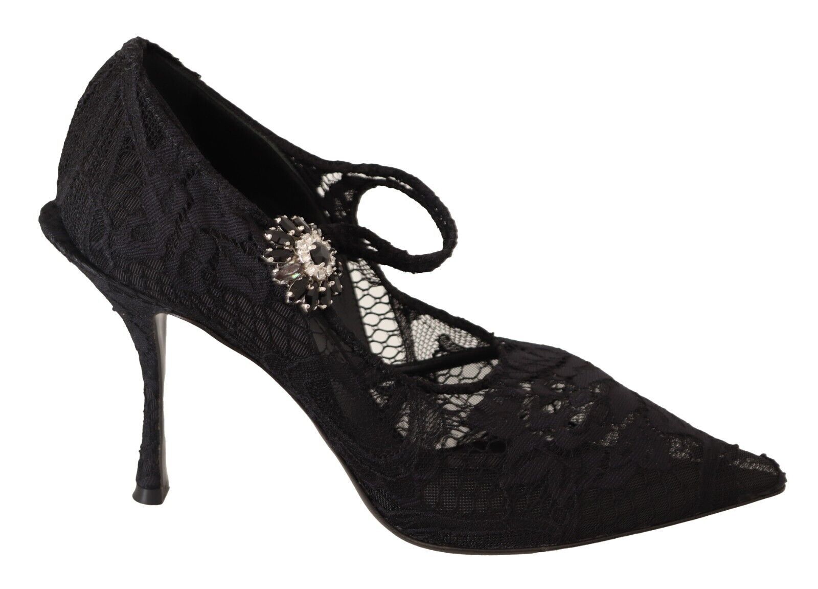 Dolce & Gabbana Black Lace Crystals Heels Mary Jane Pumps Shoes | Regal Royce