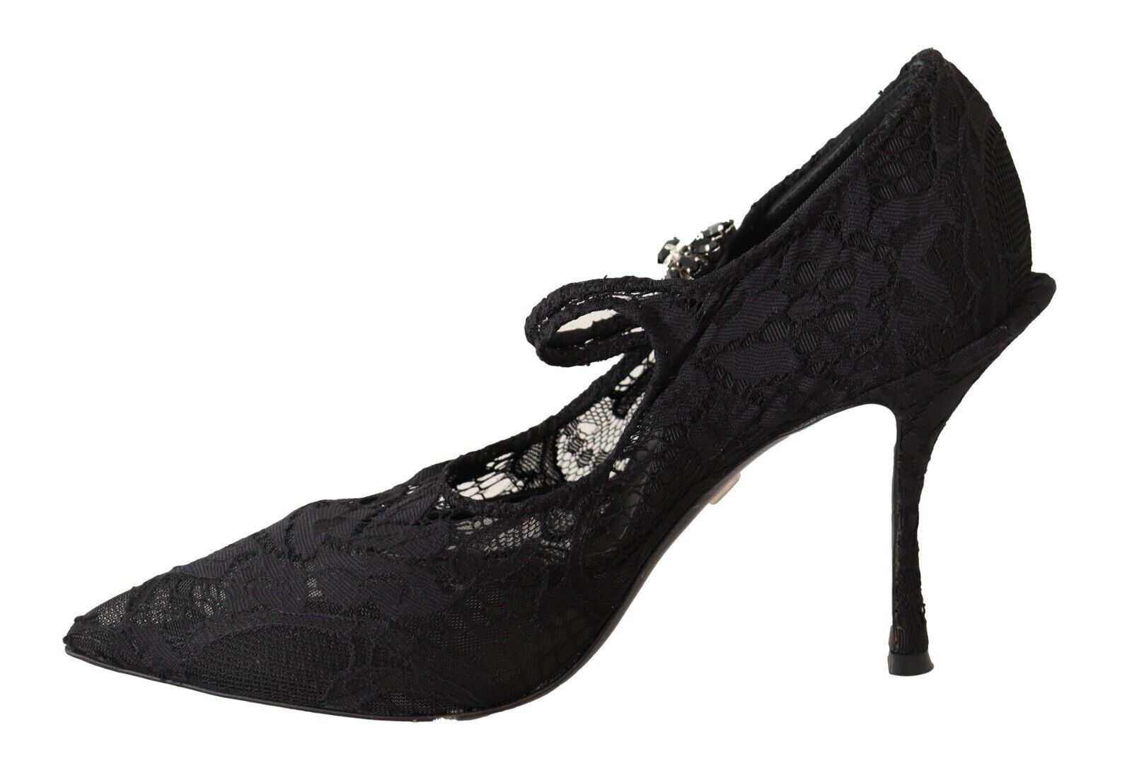 Dolce & Gabbana Black Lace Crystals Heels Mary Jane Pumps Shoes | Regal Royce