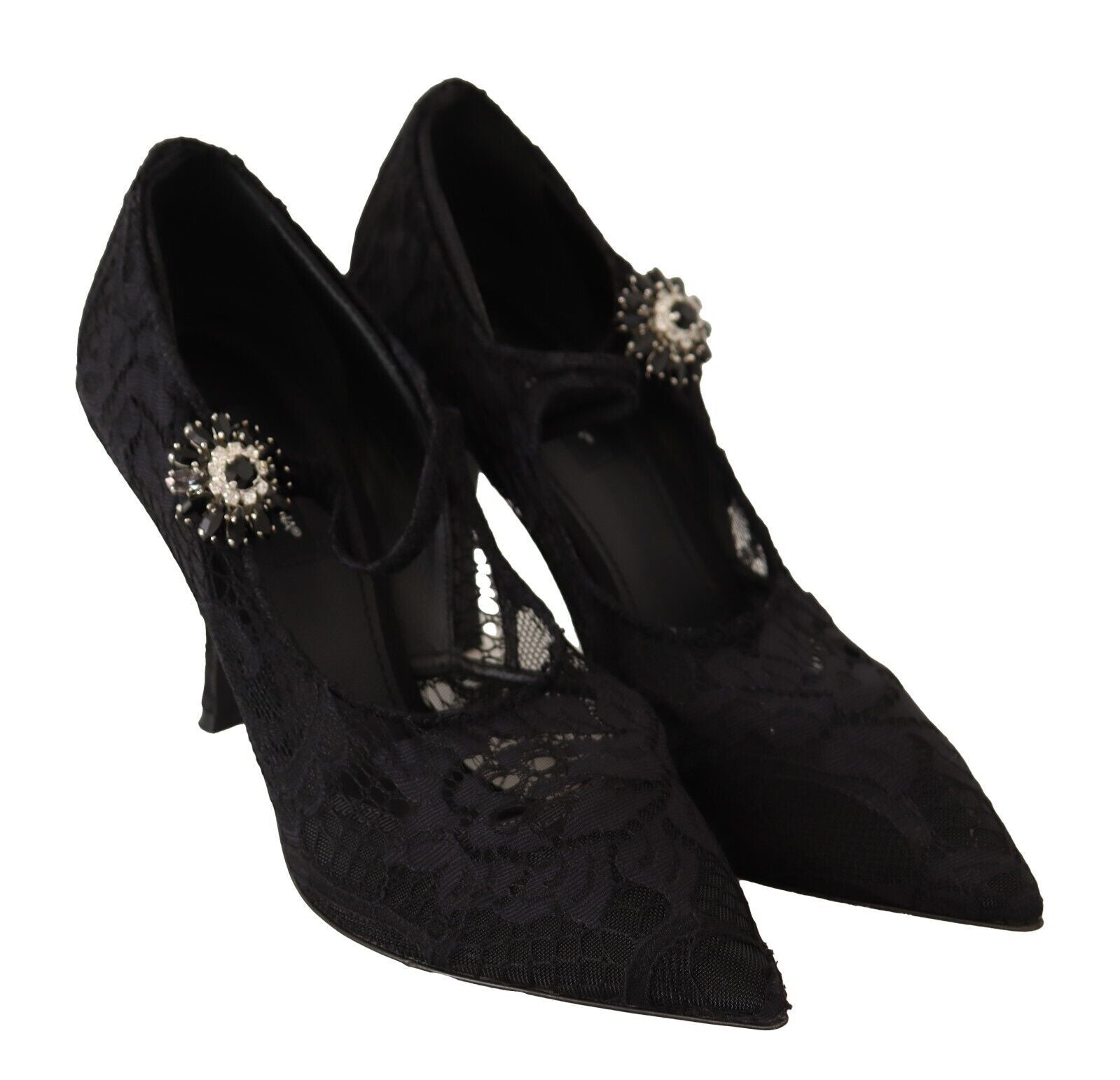 Dolce & Gabbana Black Lace Crystals Heels Mary Jane Pumps Shoes | Regal Royce