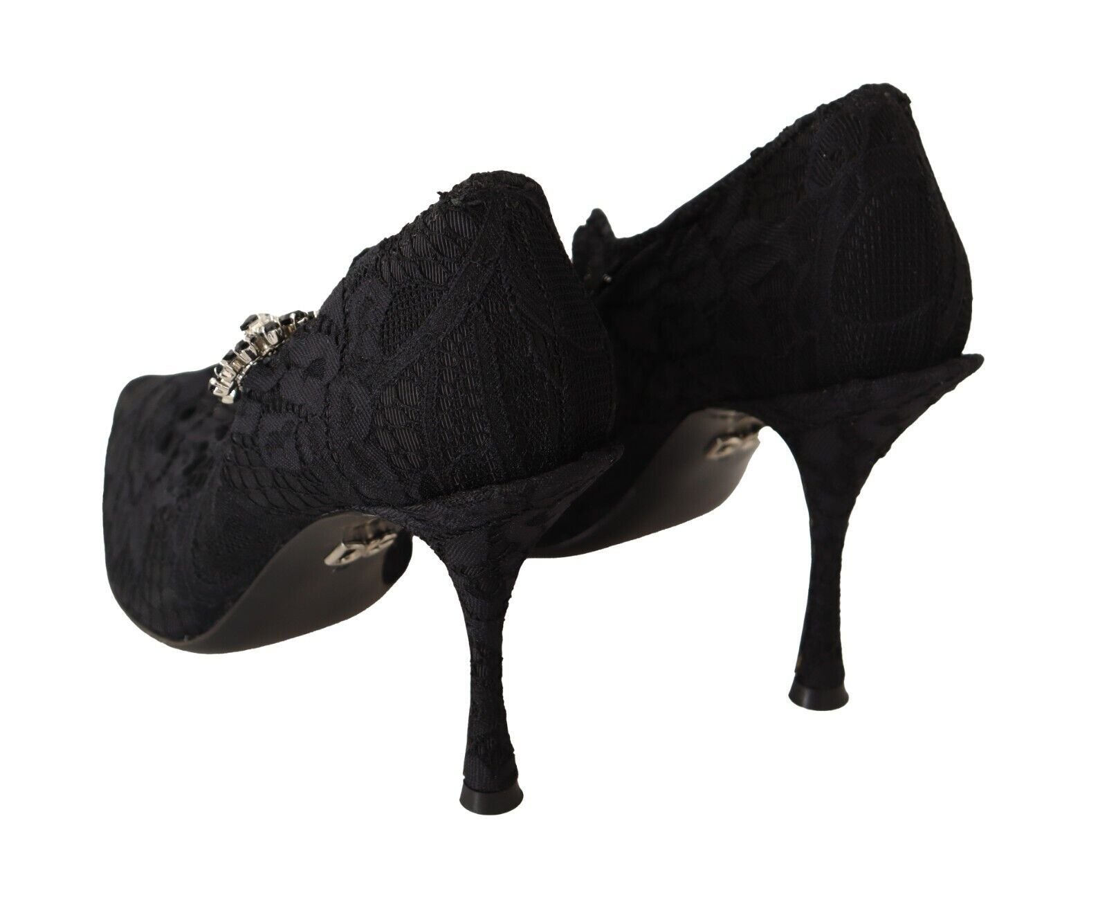 Dolce & Gabbana Black Lace Crystals Heels Mary Jane Pumps Shoes | Regal Royce