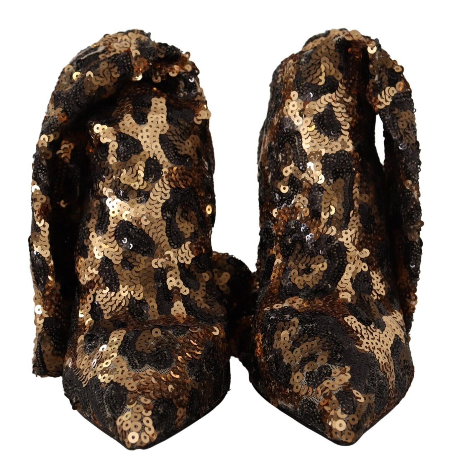 Dolce & Gabbana Gold Leopard Sequins Heels Boots Shoes | Regal Royce