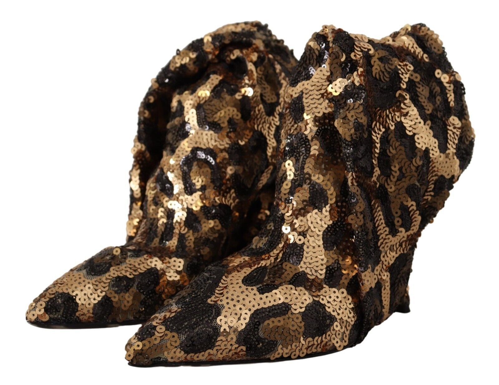 Dolce & Gabbana Gold Leopard Sequins Heels Boots Shoes | Regal Royce