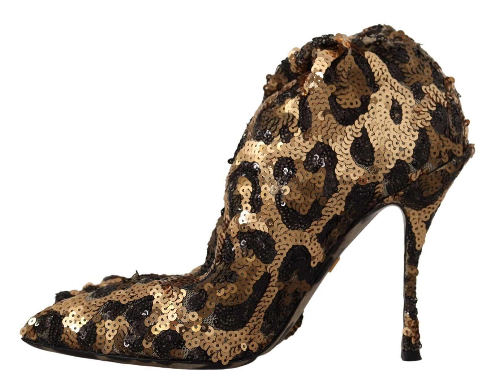 Dolce & Gabbana Gold Leopard Sequins Heels Boots Shoes | Regal Royce