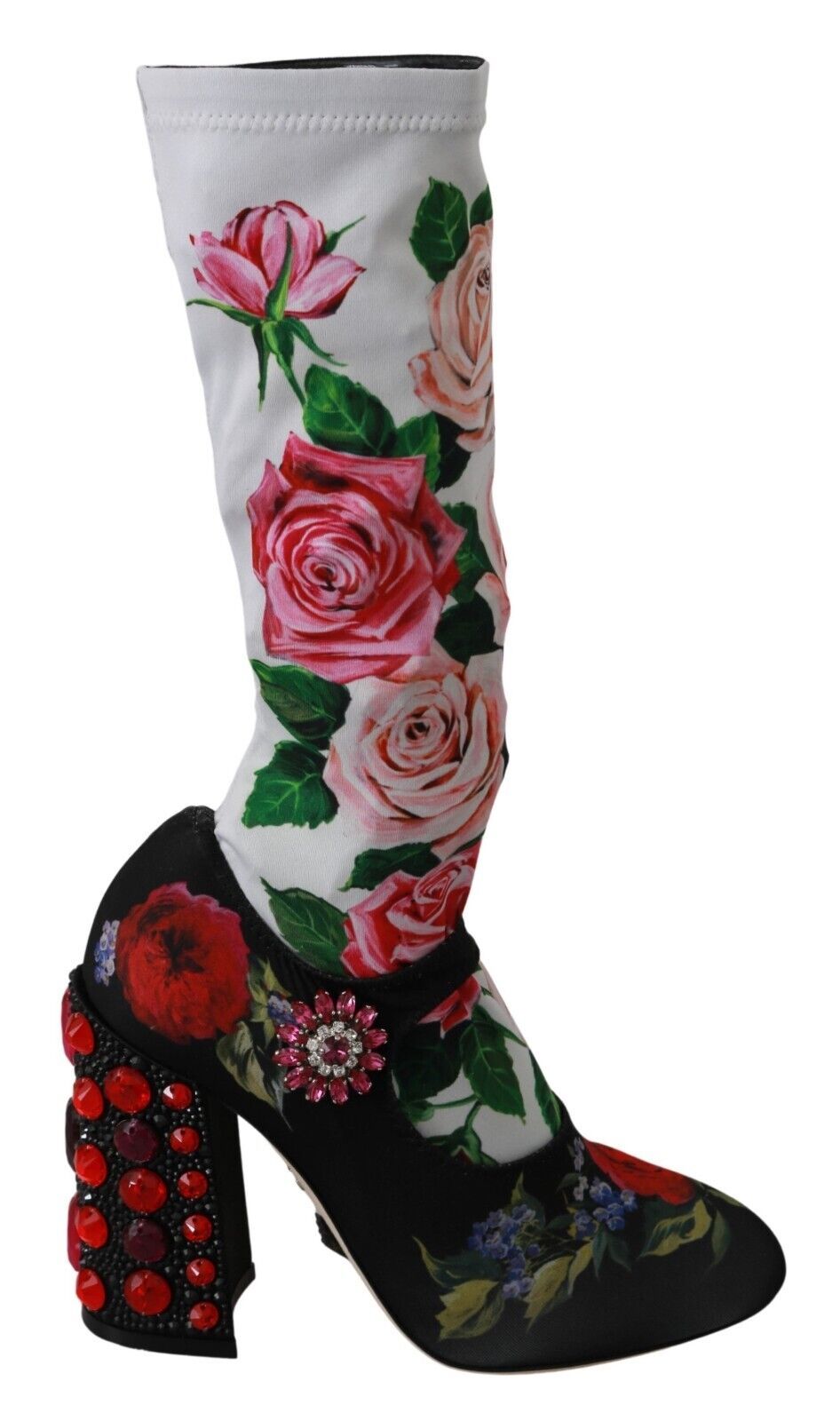Dolce & Gabbana Black Floral Socks Crystal Jersey Boots Shoes | Regal Royce