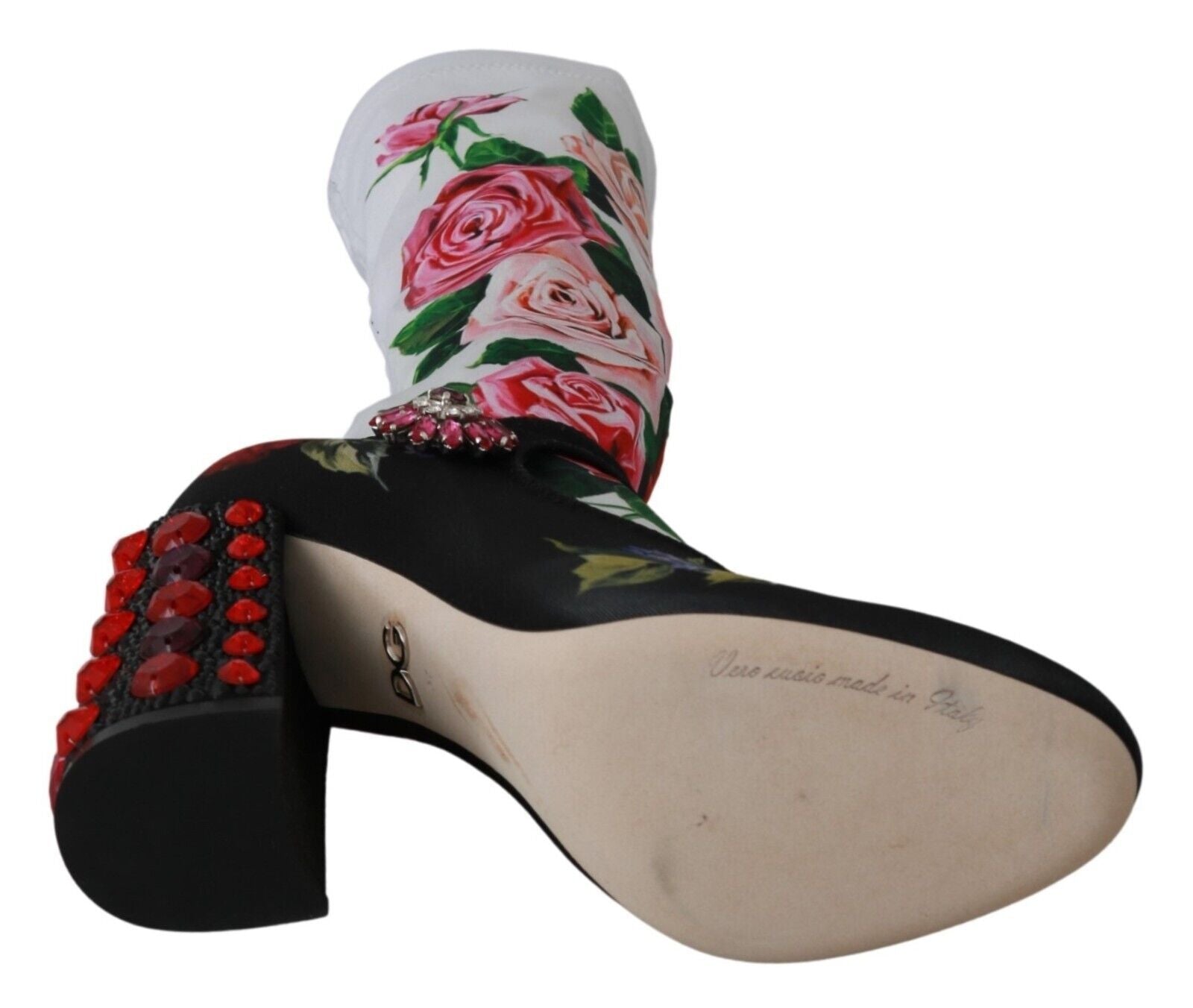 Dolce & Gabbana Black Floral Socks Crystal Jersey Boots Shoes | Regal Royce