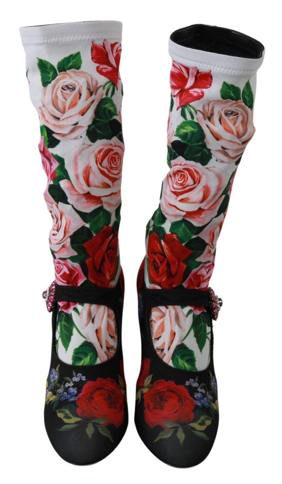 Dolce & Gabbana Black Floral Socks Crystal Jersey Boots Shoes | Regal Royce