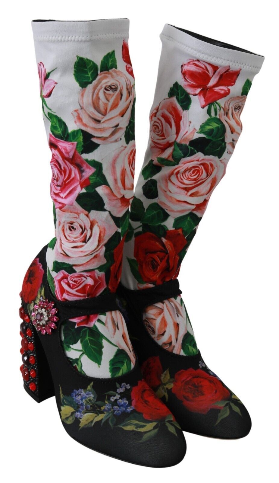 Dolce & Gabbana Black Floral Socks Crystal Jersey Boots Shoes | Regal Royce