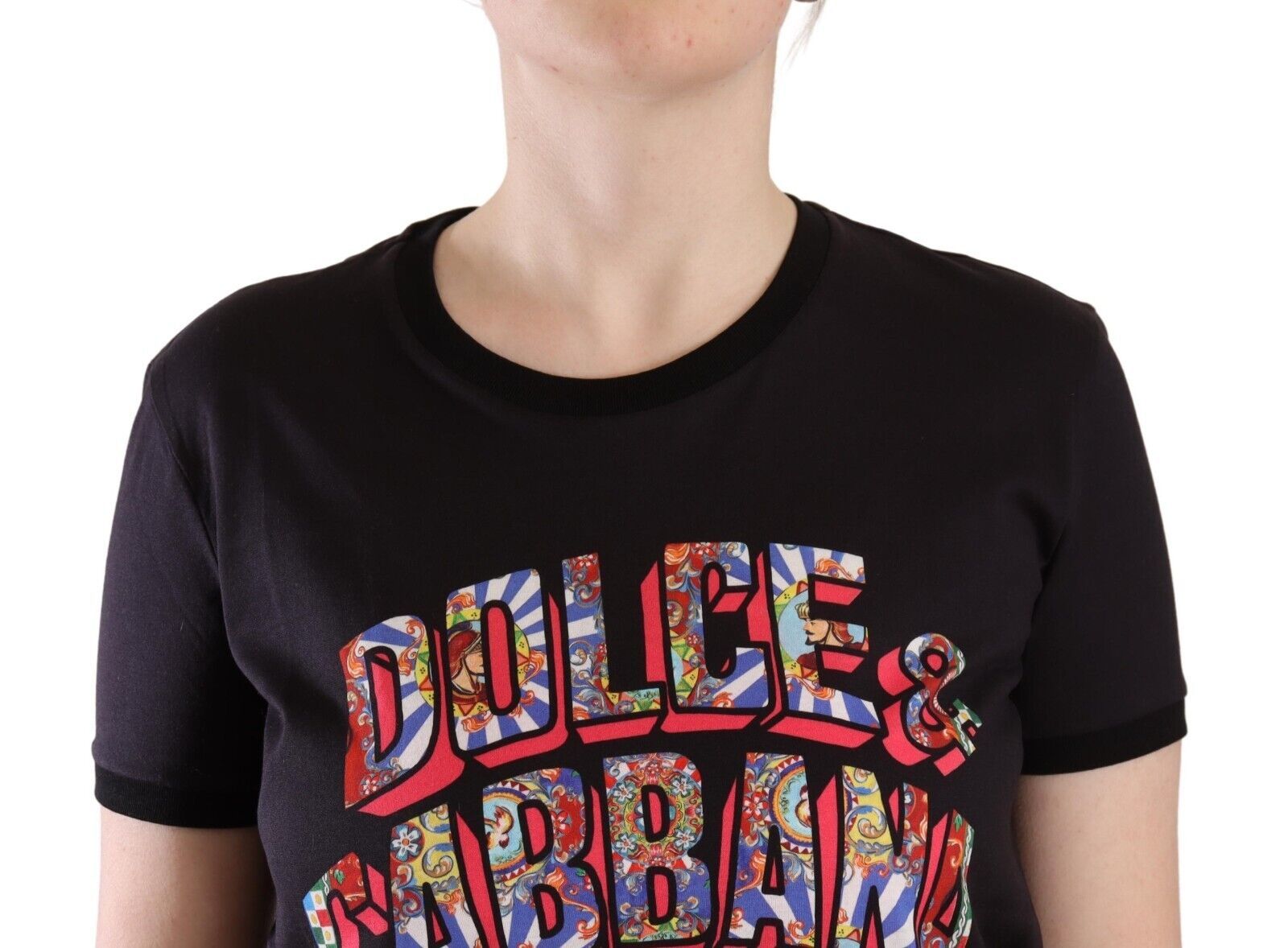 Dolce & Gabbana Black Logo Print Cotton Crew Neck Tee T-shirt | Regal Royce