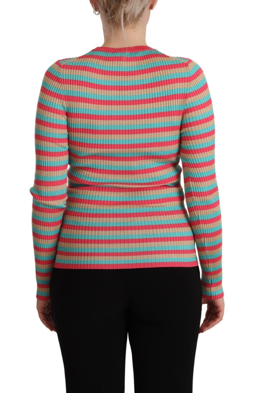 Dolce & Gabbana Multicolor Stripes Silk Crew Neck Pullover Top | Regal Royce