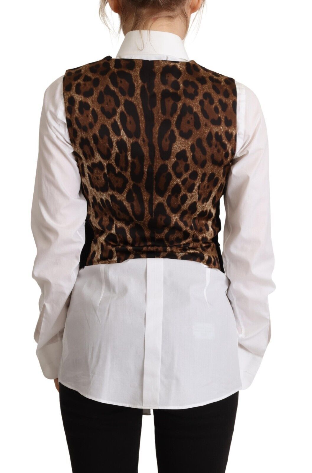Dolce & Gabbana Black V-neck Leopard Corduroy Button Vest Top | Regal Royce