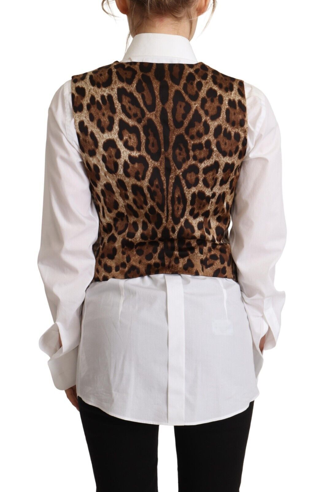 Dolce & Gabbana Brown Checkered Leopard V-neck Sleeveless Vest Top | Regal Royce