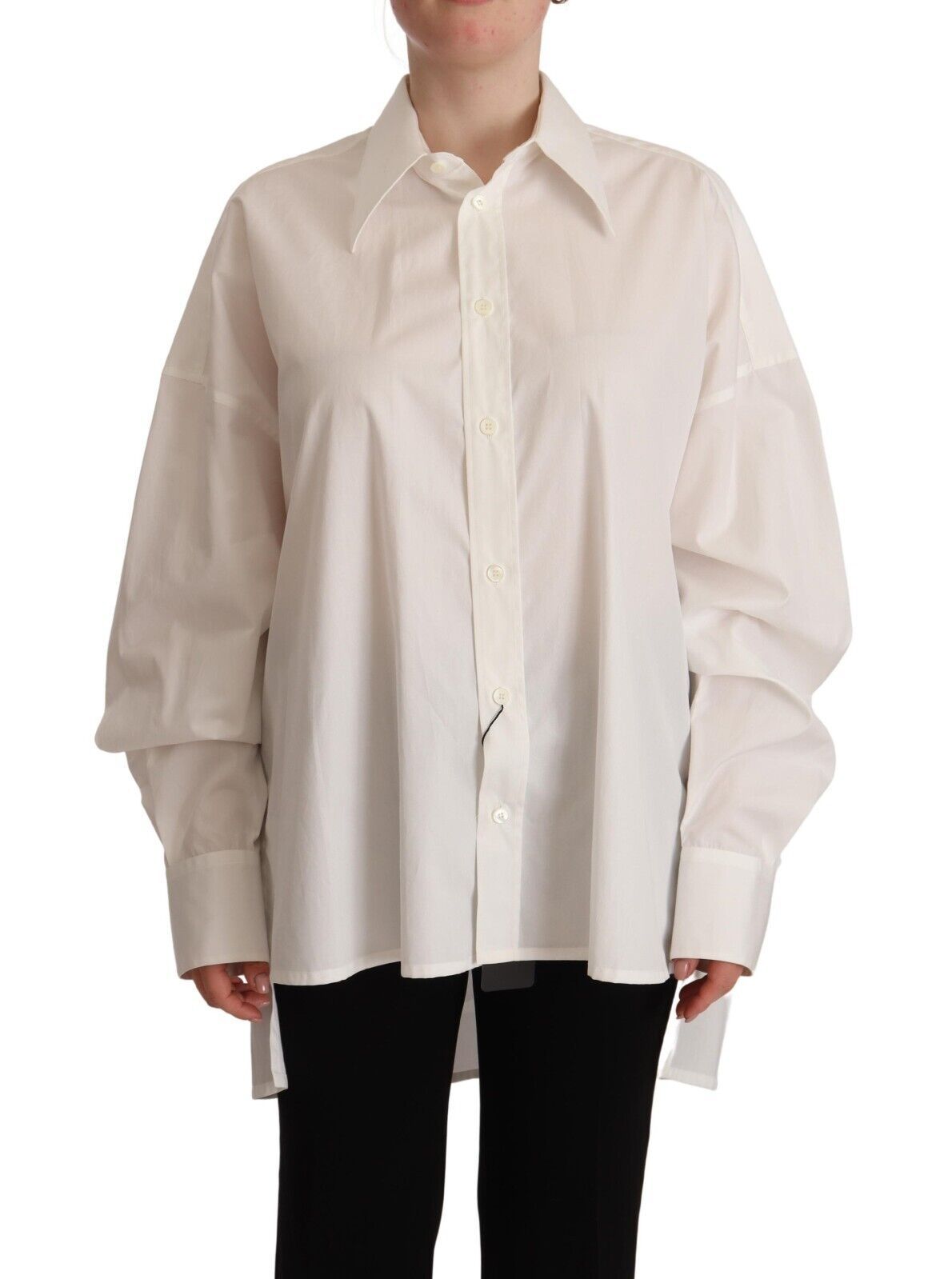 Dolce & Gabbana White Cotton Button Up Collared Long Sleeve Top | Regal Royce