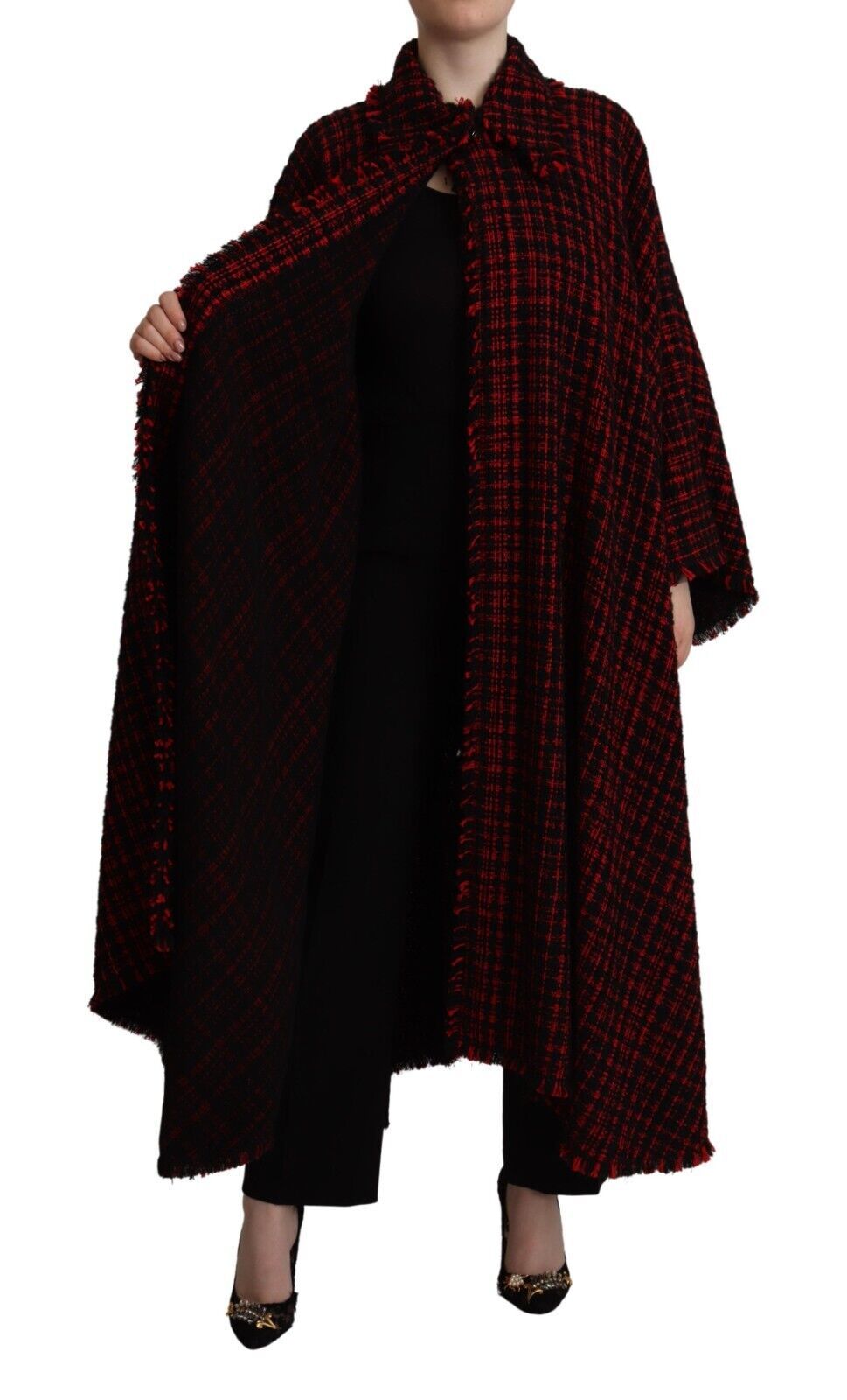 Dolce & Gabbana Black Red Cotton Checkered Over Coat Jacket | Regal Royce